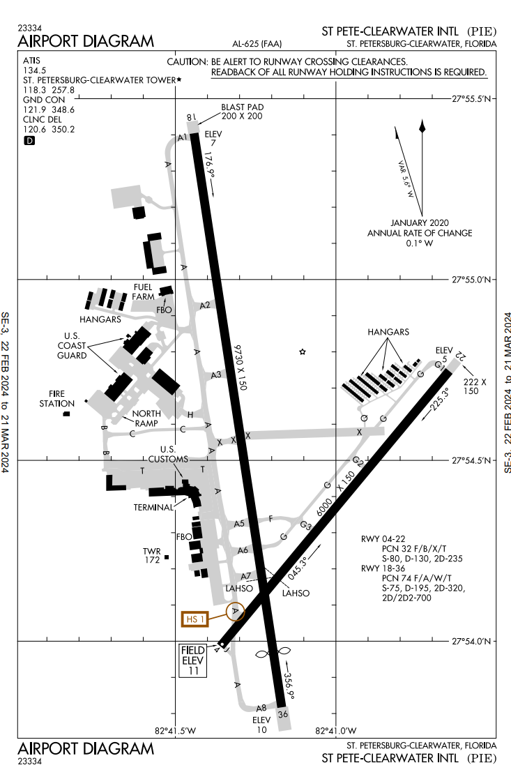 FAA airport diagram for St Pete-Clearwater International (PIE)